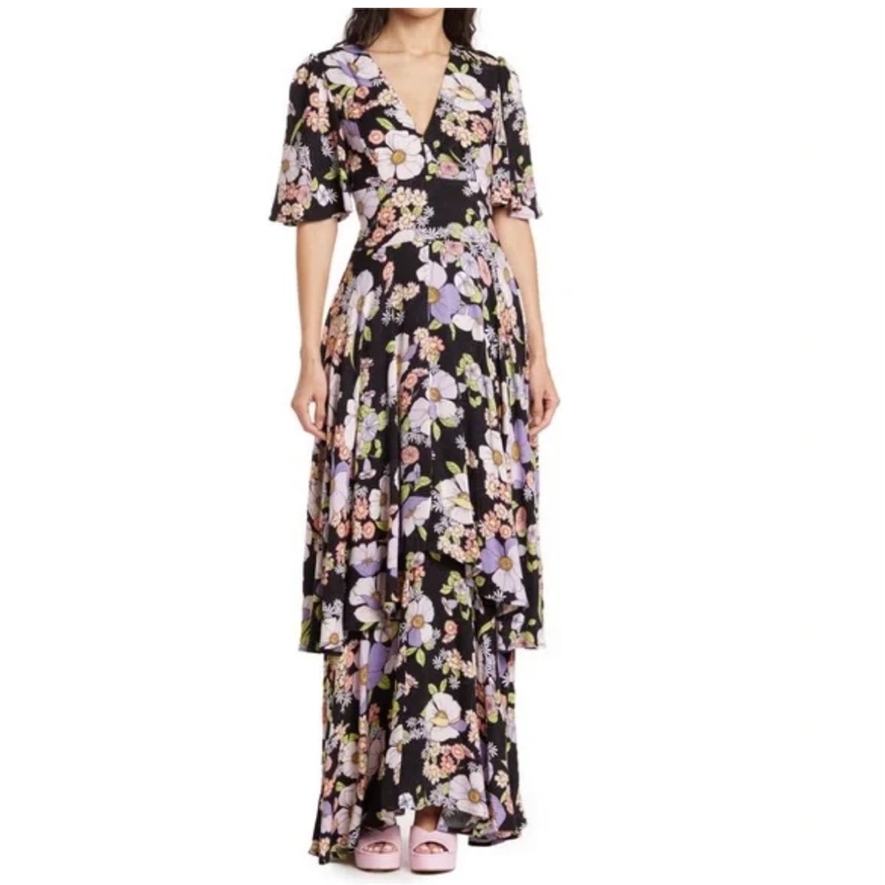 AFRM Floral Open Back Maxi Dress, Noir Summer Bouquet Size S